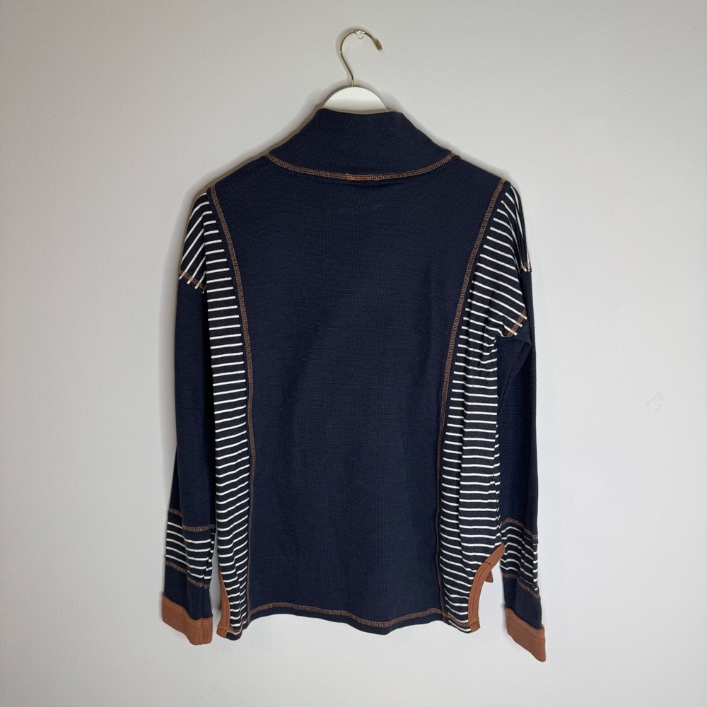 Hem & Thread | Navy and Burnt Orange Striped Women's Long Sleeve Top | Size Med - Picture 7 of 7